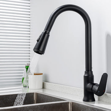 Black all copper kitchen pull-out faucet
