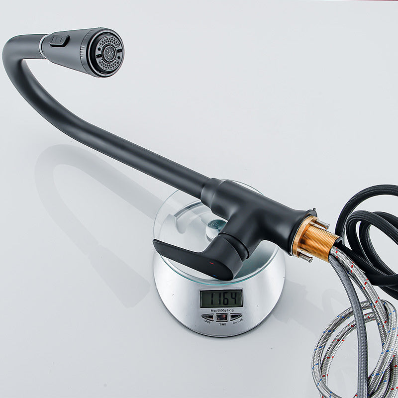 Black all copper kitchen pull-out faucet